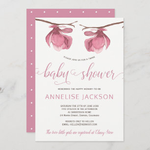 Invitation Twins filles rose blanc baby shower floral