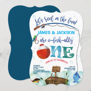 Invitation Twins garçons petit pêcheur thème 1er