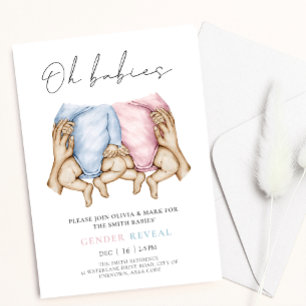 Invitation Twins Genre Révéler aquarelle bébé devient invitat