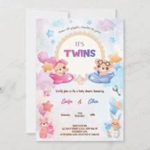 Twins Girl Boy Bear Baby shower d'avion