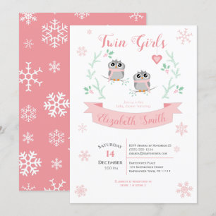 Invitation Twins Girls Cute owers hiver babydouches
