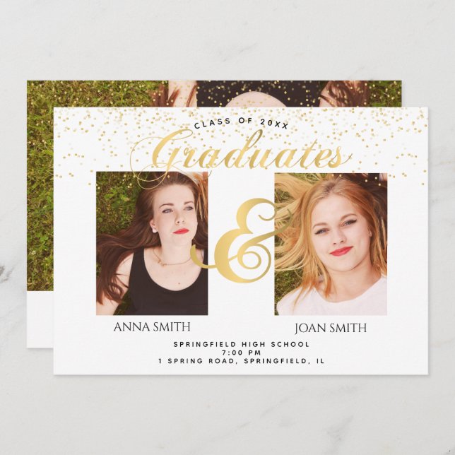 Invitation Twins Graduation Photo (Devant / Derrière)