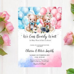 Invitation TWINS Nous Pouvons Attendre Teddy Bear Baby shower