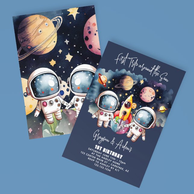 Invitation Twins Premier voyage autour du soleil 1er annivers (Créateur téléchargé)