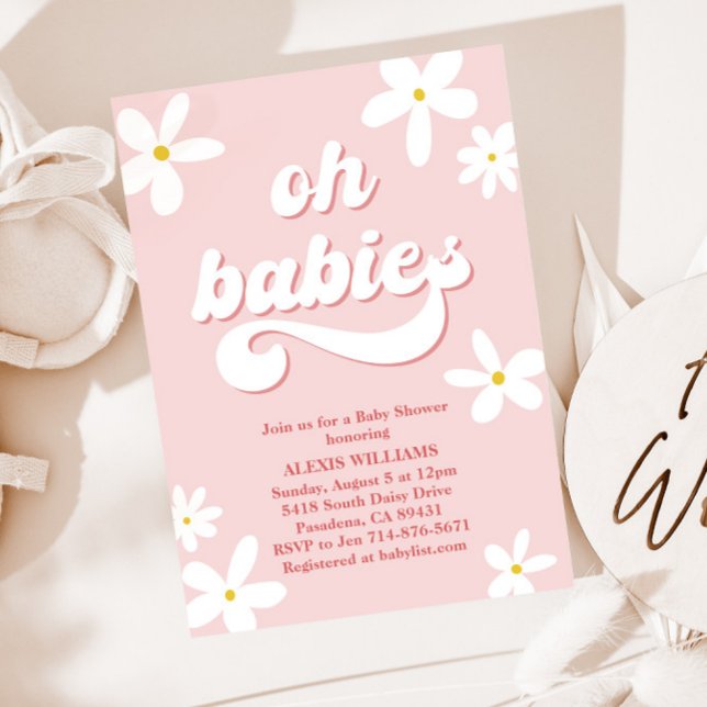 Invitation Twins Retro Daisy Baby shower bébé en fleur (Créateur téléchargé)