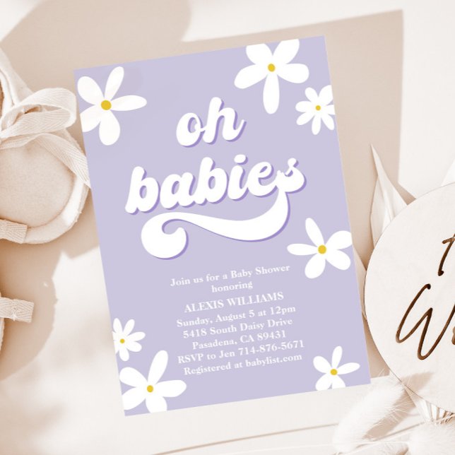 Invitation Twins Retro Daisy Baby shower bébé en fleur (Créateur téléchargé)