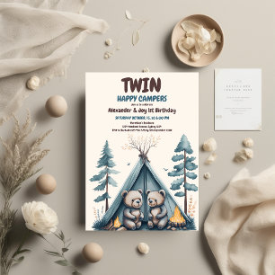 Invitation Twins Rustic One Happy Camper Anniversaire