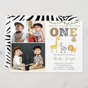 Invitation Twins Safari 1er Anniversaire Fête, Multiples phot