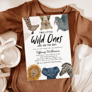 Invitation Twins Safari Baby shower Deux Petits Sauvages