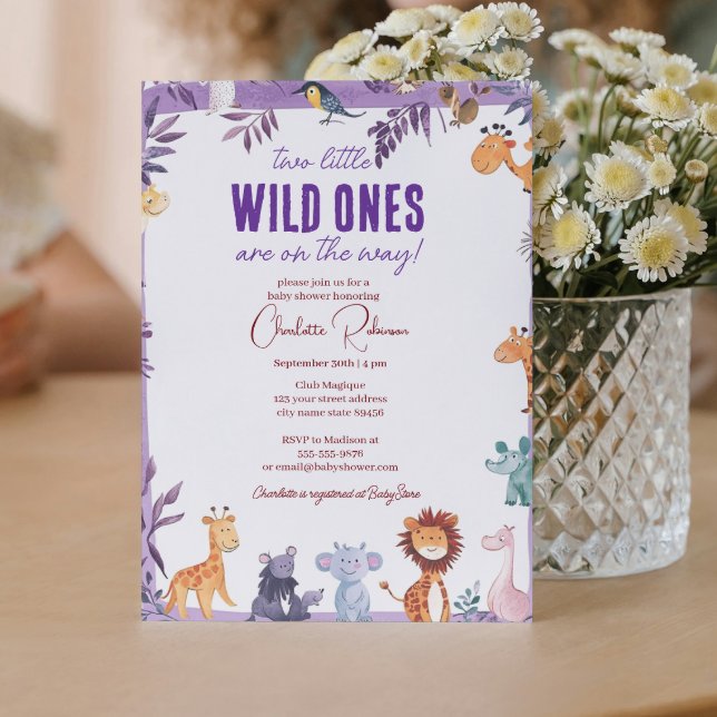 Invitation Twins Safari Baby shower Deux Petits Sauvages (Créateur téléchargé)