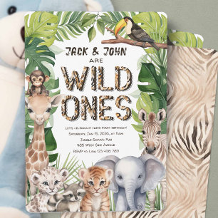 Invitation Twins Safari garçon 1er anniversaire, Jungle Wild