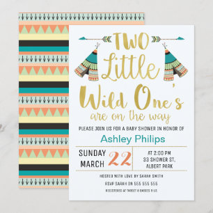 Invitation Twins Tribal Little One Faux Baby shower Invitatio