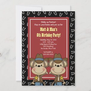 Invitation TWINS Twin Boys Western Cowboy Monkey 5x7 Annivers