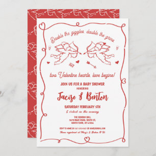 Invitation Twins Valentines Baby shower Cupid Red Boy Love