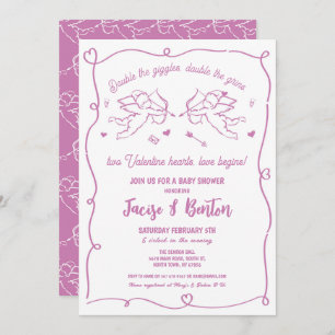 Invitation Twins Valentines Baby shower Cupidon fille rose am