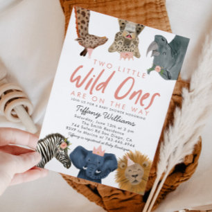 Invitation TWINS Wild Ones Safari Girls Baby shower