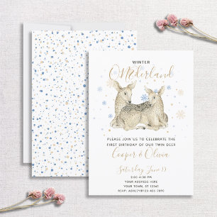 Invitation Twins Winter ONEderland Deer Baby's 1st Birthday