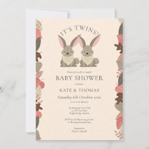 Invitation Twins Woodland Animaux Couples Baby shower