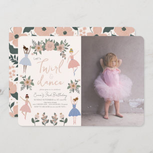 Invitation Twirl & Dance Ballerina Floral Girl Photo Annivers