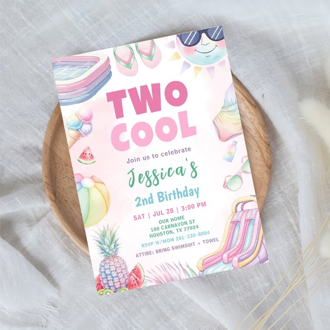 Invitation Two Cool - Fête d'anniversaire 2 ans de Summer Gir (Créateur téléchargé)