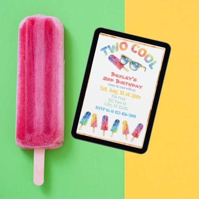 Invitation TWO Cool, Watercolor Popsicle 2nd Birthday (Créateur téléchargé)