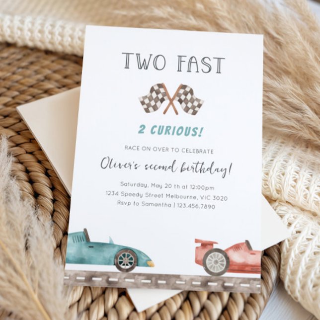 Invitation Two Fast 2 Curious Race Car Birthday Party (Créateur téléchargé)