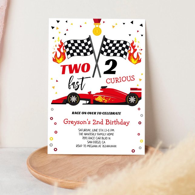 Invitation Two Fast 2 Curious Racing Car Boy Birthday (Créateur téléchargé)