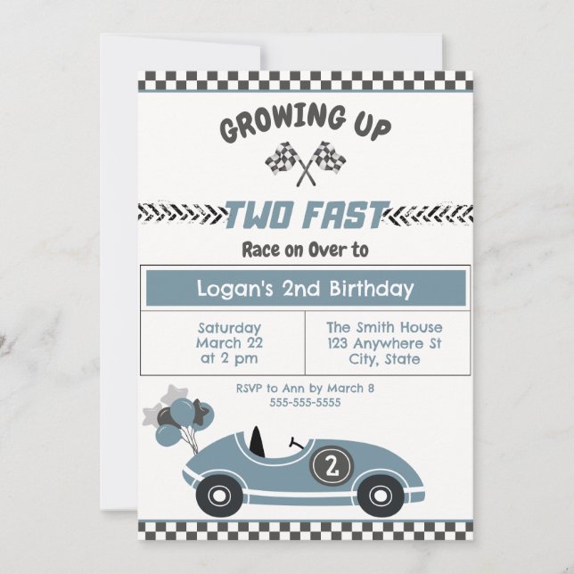 Invitation "Two Fast" Race Car 2e Anniversaire Fête Invitatio (Devant)