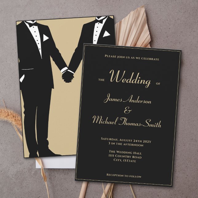 Invitation Two Grooms Elegant Black Gold Tuxedo Wedding (Créateur téléchargé)