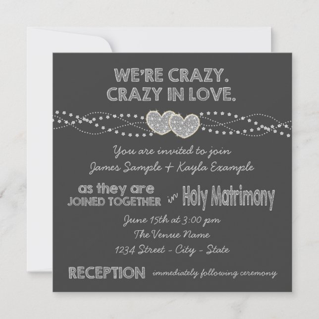 Invitation Two Hearts Chalkboard Wedding (Devant)