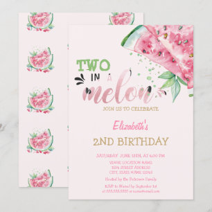 Invitation Two In A Melon Watermelons Pink 2e anniversaire