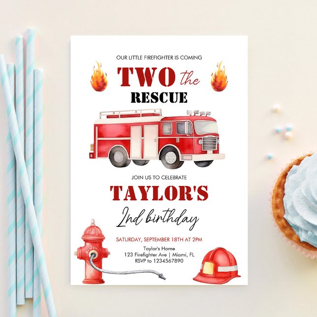 Invitation TWO Les garçons du camion de pompiers de secours 2 (Créateur téléchargé)
