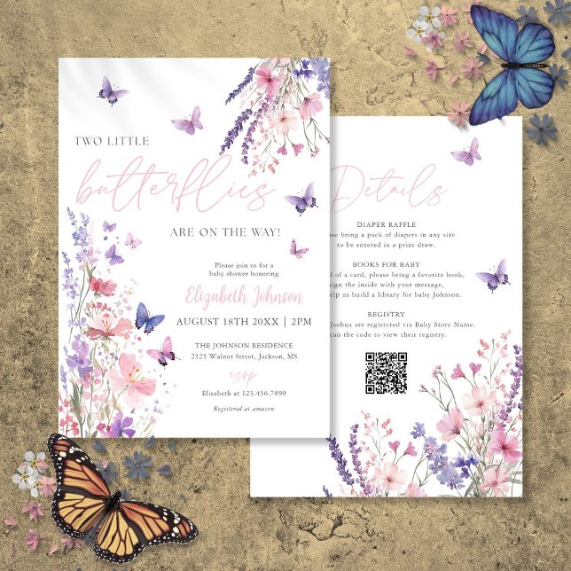 Invitation Two Little Butterflies Twin Baby Shower All In One (Two Little Butterflies Twin Baby Shower All In One Invitation)