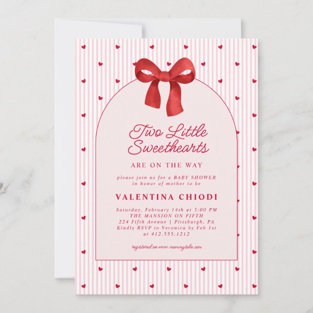 Invitation Two Little Sweethearts Valentine Baby Shower  (Devant)