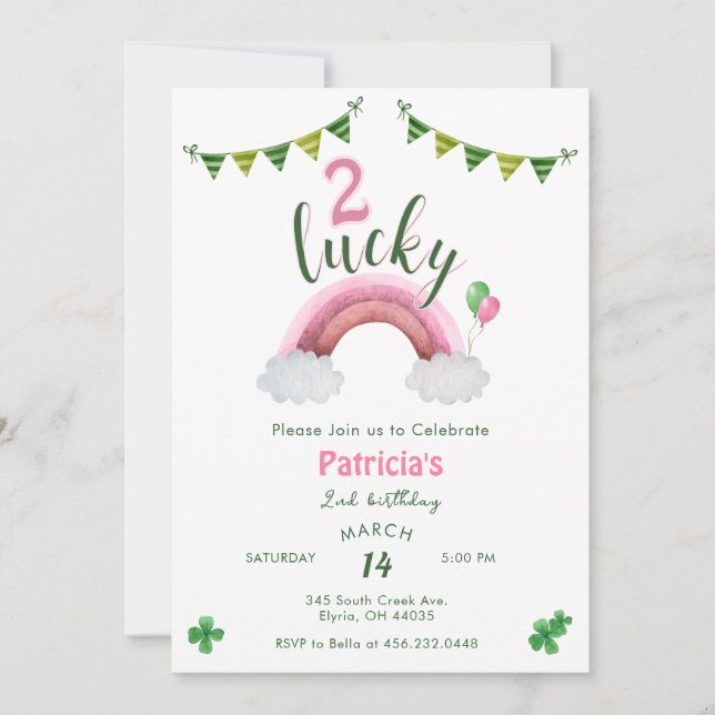Invitation Two Lucky 2nd Birthday (Devant)