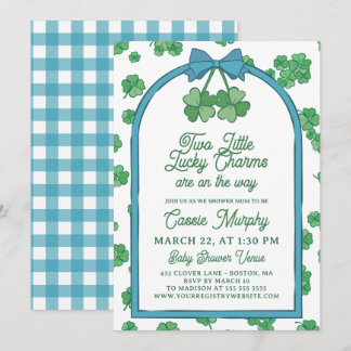 Invitation Two Lucky Charms Clovers Boy Twins Baby Shower