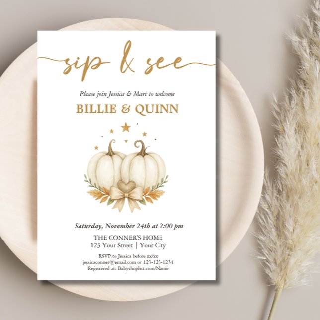 Invitation Two Pumpkins on their way Twin Baby Sip And See  (Créateur téléchargé)