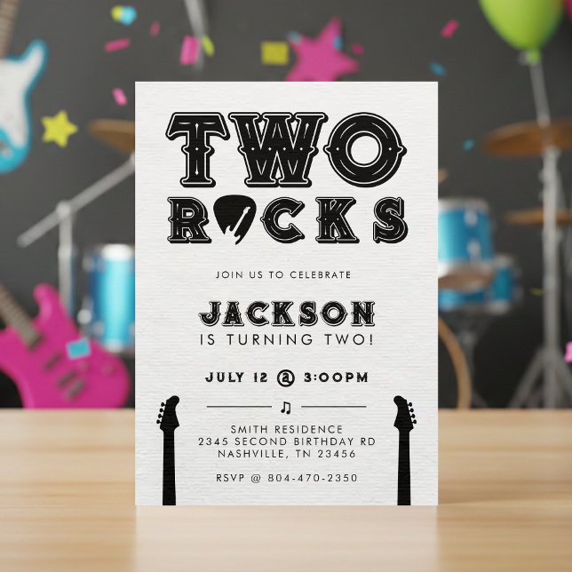 Invitation Two Rocks Guitar Pick 2nd Birthday Party (Two Rocks Guitar Pick 2nd Birthday Party Invitation
)