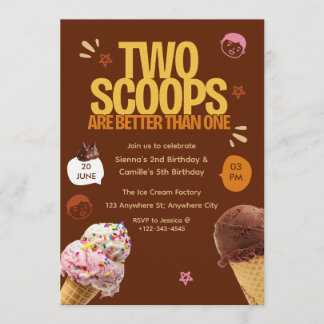 Invitation Two Scoops are Better Than One Ice Cream Birthday 