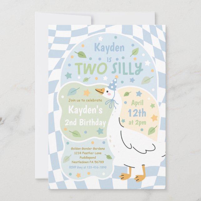 Invitation Two Silly Goose 2nd Birthday Party Spring Birthday (Devant)