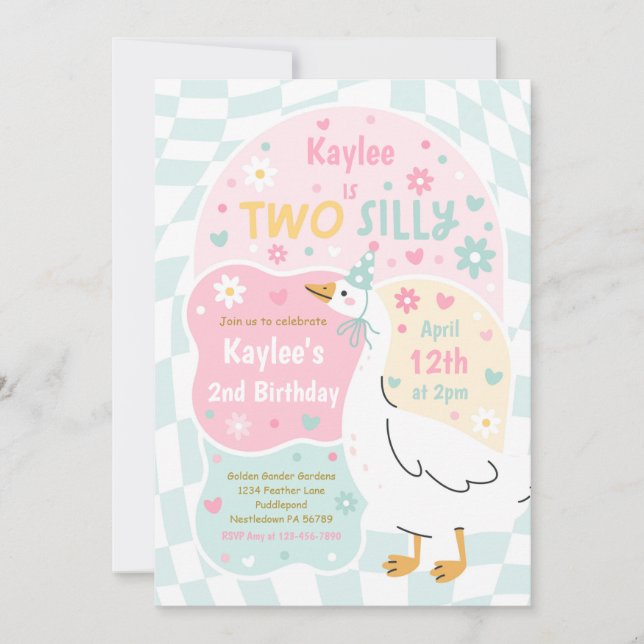 Invitation Two Silly Goose 2nd Birthday Party Spring Birthday (Devant)