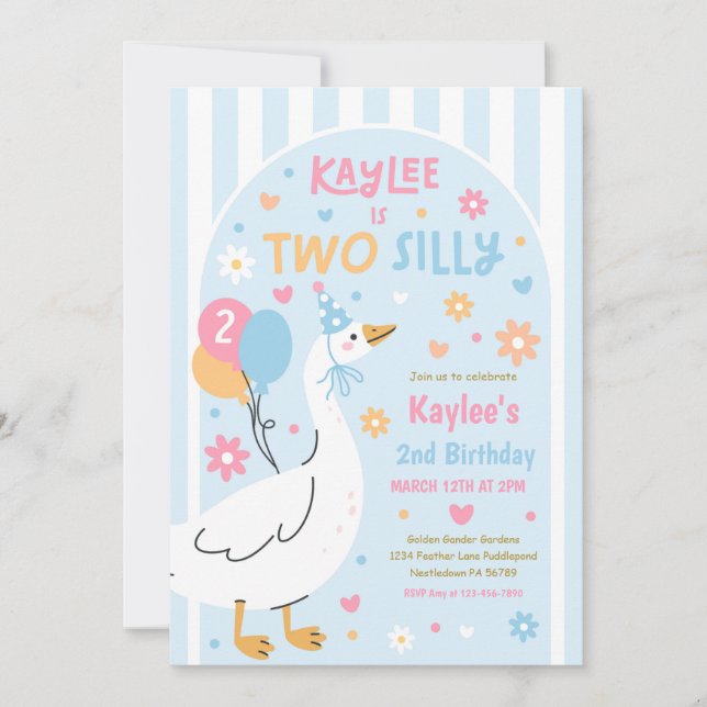 Invitation Two Silly Goose 2nd Birthday Party Spring Birthday (Devant)