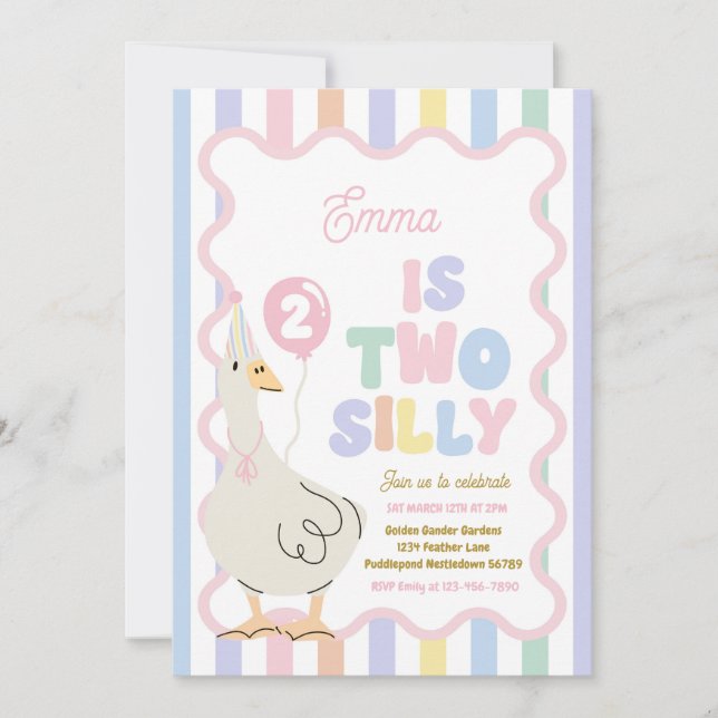 Invitation Two Silly Goose 2nd Birthday Party Spring Birthday (Devant)