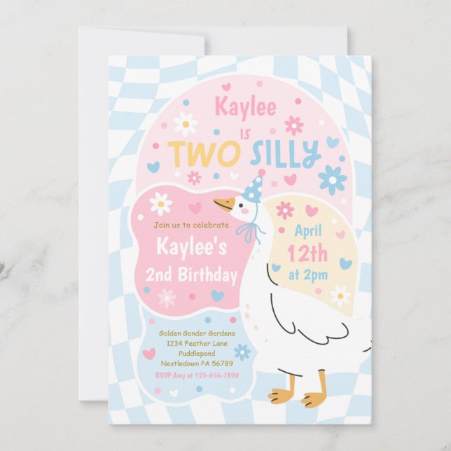 Invitation Two Silly Goose 2nd Birthday Party Spring Birthday (Devant)
