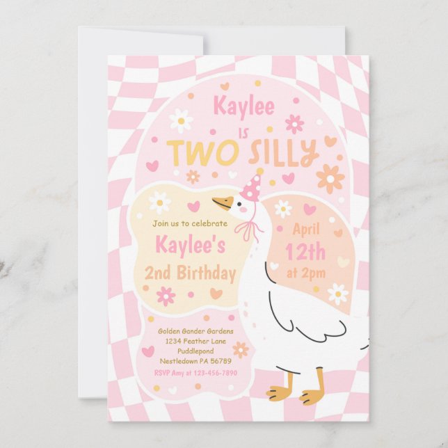 Invitation Two Silly Goose 2nd Birthday Party Spring Birthday (Devant)