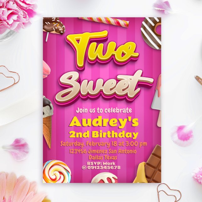 Invitation Two Sweet - Girl 2e anniversaire (Two Sweet - Girl 2nd Birthday Invitation
)