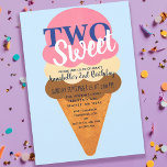 Invitation Two Sweet Ice Cream Kids Second Birthday<br><div class="desc">Celebrate your sweetie's special day with this Two Sweet Ice Cream Kids Second Birthday design. Design features a big Ice Cream cone against a light blue background. The reverse is a pattern of Ice Creams. Cover Page Mock-Up provided by Freepik.com</div>