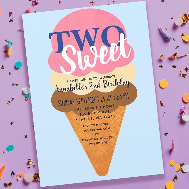 Invitation Two Sweet Ice Cream Kids Second Birthday (Créateur téléchargé)