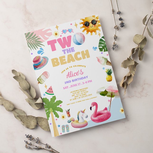 Invitation Two the Beach Tropical Summer 2nd Birthday Party  (Créateur téléchargé)