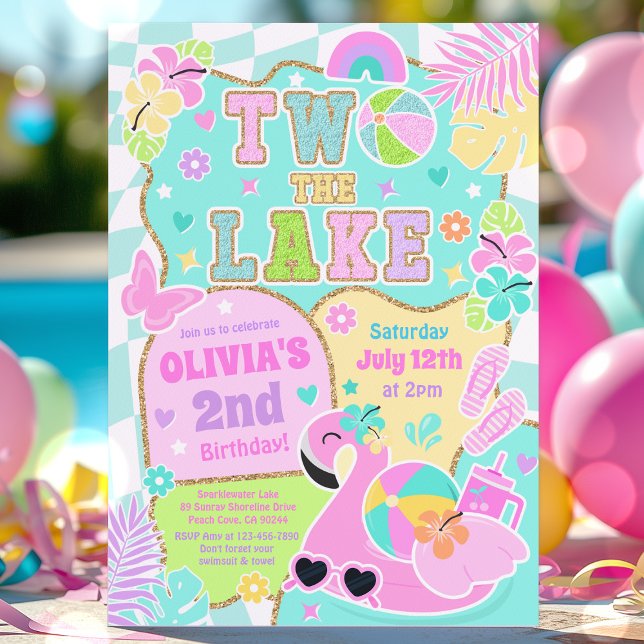 Invitation Two The Lake Preppy Girly 2nd Birthday Pool Party (Créateur téléchargé)